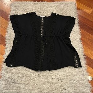 Swimwear Every‎ Where Collection Black Lace Tie Front Swimsuit Cover Up